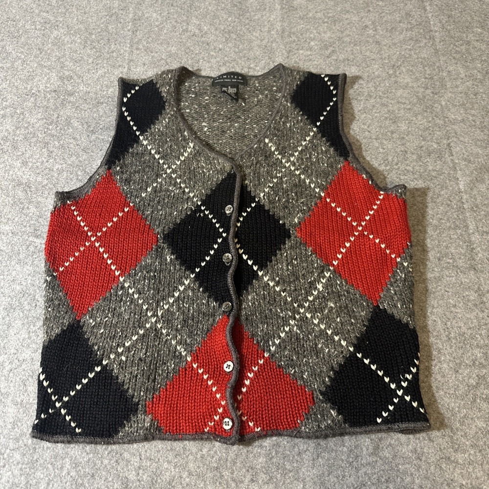 Limited‎ Argyle Sweater Vest Womens S Grey  Wool Blend Old Money Prep Academia